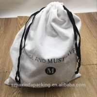 White Cotton Flannel Drawstring Bag With Black String