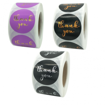 Elegant Event Bakery Gifts Decorative Small 1.5 Inches Black Gold Thank You Printing Round Sticker Roll Wholesale