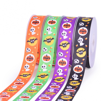 100 Yards 25mm Wide Cute Spiders Pumpkin Printed Ribbon for Halloween Decorations Halloween Series Printed Ribbon